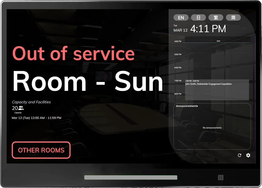 Indicates the room is out of service and cannot be used now.